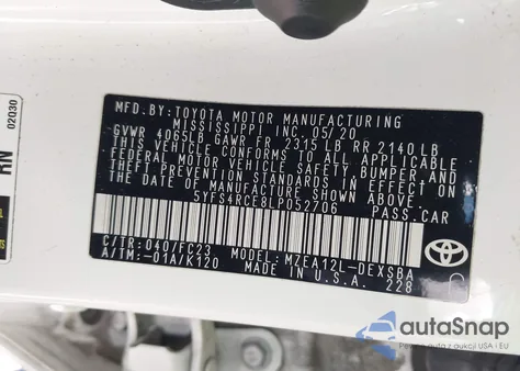 2020 Toyota Corolla Se из США, поврежденный, VIN 5YFS4RCE8LP052706